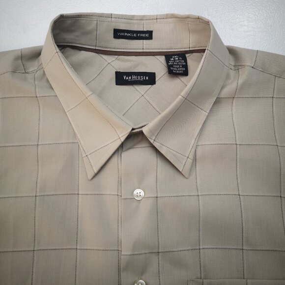 NWT Van Heusen Men's Size XXL Wrinkle Free Beige Plaid Button Front Shirt - Picture 4 of 10
